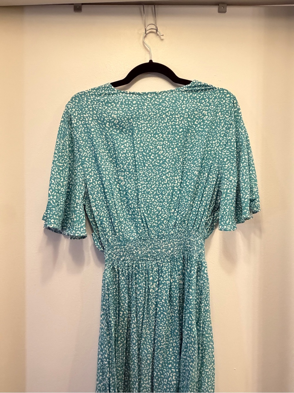 NWT Teal Floral High Low Maxi Dress Flutter Sleeve Elastic Waist Sea Foam Green - Picture 10 of 12